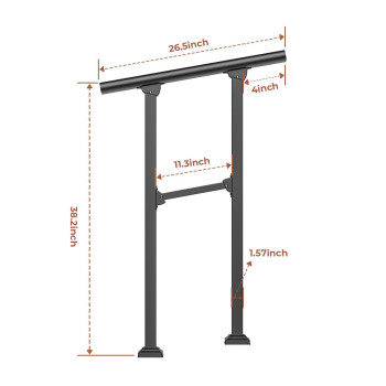 2 Steps Handrails For Outdoor Steps Heavy Duty Metal Handrail Black Wrought Iron Railing For Wooden Steps Handrails For Concrete