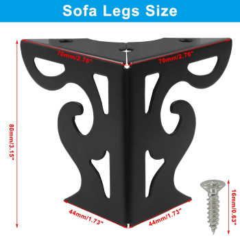 Piutouyar 3 Inch Hollow Out Furniture Legs Set Of 4 Black Artistic Metal Sofa Cabinet Legs Modern Triangle Couch Feet Metal Fu