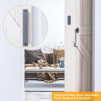 Hidalife 66Ft Sliding Barn Door Hardware Kit Heavy Duty Whole Set Includes Adjustable Floor Guide 2 Handles And Dook Hook