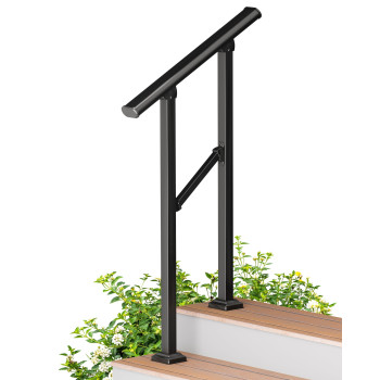 Hidalife Handrails For Outdoor Steps 2 Step Handrail Fit 1 Or 2 Steps Outdoor Stair Railing Deck Handrail Black Wrought Iron