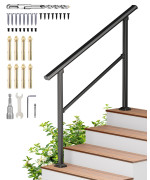 Hidalife Handrails For Outdoor Steps 4 Step Handrail Fit 3 Or 4 Steps Outdoor Stair Railing Deck Handrail Black Wrought Iron