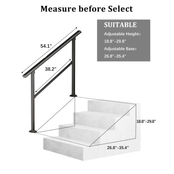 Hidalife Handrails For Outdoor Steps 4 Step Handrail Fit 3 Or 4 Steps Outdoor Stair Railing Deck Handrail Black Wrought Iron