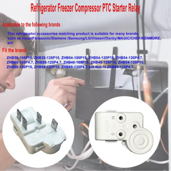 Refrigerator Freezer Compressor Ptc Starter Relay 4 Pins Over Load Protector Accessories Compatible Zhb Series Zhb88125P47 Zh