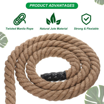 Patikil 2 X 50Ft Twisted Manila Rope Jute Rope Natural Thick Jute Rope Twine Burlap Rope For Docks Railings Bundling Craft Tug