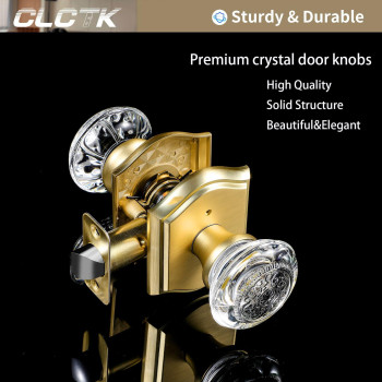 Clctk Crystal Glass Door Knob Interior With Lock Privacy Gold Door Knob For Bedroom Bathroom Satin Brass