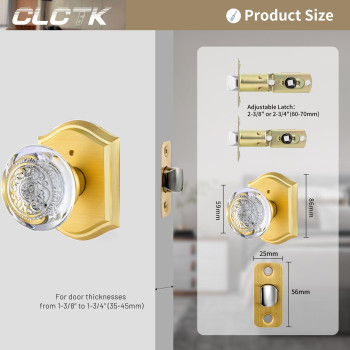 Clctk Crystal Glass Door Knob Interior With Lock Privacy Gold Door Knob For Bedroom Bathroom Satin Brass