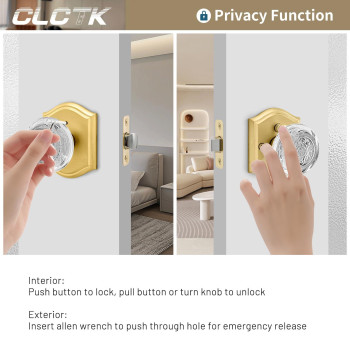 Clctk Crystal Glass Door Knob Interior With Lock Privacy Gold Door Knob For Bedroom Bathroom Satin Brass