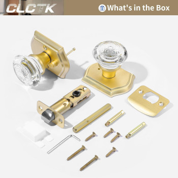 Clctk Crystal Glass Door Knob Interior With Lock Privacy Gold Door Knob For Bedroom Bathroom Satin Brass