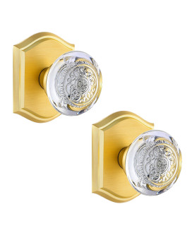 Clctk 2 Pack Crystal Glass Dummy Door Knobs Gold Dummy Door Knob Satin Brass Finish