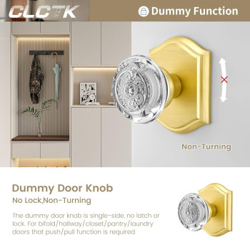 Clctk 2 Pack Crystal Glass Dummy Door Knobs Gold Dummy Door Knob Satin Brass Finish