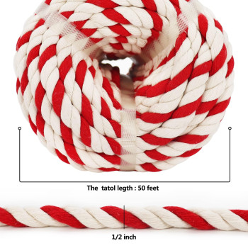 Sinyloo Natural Cotton Rope 12 Inch X 50 Feet Thick Craft Rope Red And White Rope For Crafts Wall Hanging Decoration Gift Wra