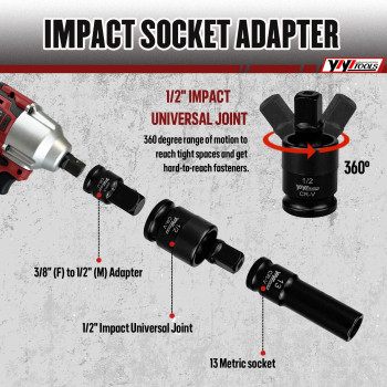 Yiyitools Impact Socket Set 12 Inch Socket Set Sae 38 To 114 Inch And Metric 1024Mm With Extension Bars Universal Joint