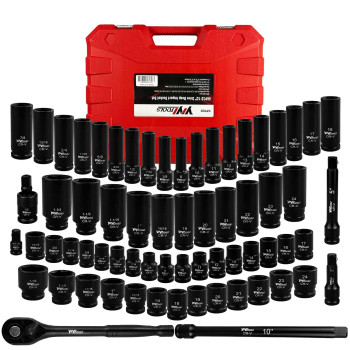 Yiyitools 66Pcs 12 Drive Deep Impact Socket Set Sae 38114 And Metric 824Mm Size With Drive Ratchet Handle Extension