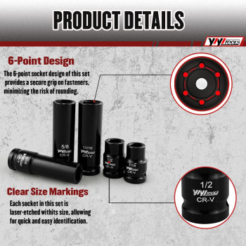 Yiyitools 66Pcs 12 Drive Deep Impact Socket Set Sae 38114 And Metric 824Mm Size With Drive Ratchet Handle Extension