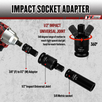 Yiyitools 66Pcs 12 Drive Deep Impact Socket Set Sae 38114 And Metric 824Mm Size With Drive Ratchet Handle Extension