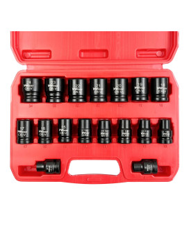 Yiyitools 17Pcs 12 Drive Shallow Impact Socket Set824Mm Metric Socket Set 6Point Crv Steel For Automotive Maintenance Re