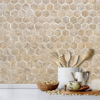 Dicofun Hexagon Peel And Stick Backsplash Tile Sandstone Look With Light Gold Kitchen Backsplash Peel And Stick Wall Tiles 10