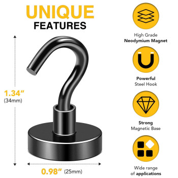 Diymag Black Magnetic Hooks 80 Lb Heavy Duty Strong Magnet With Hooks Strong Rare Earth Neodymium Magnet Hooks For Hanging Ma