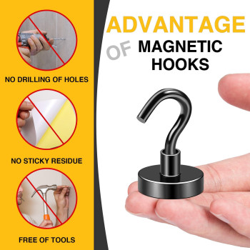 Diymag Black Magnetic Hooks 80 Lb Heavy Duty Strong Magnet With Hooks Strong Rare Earth Neodymium Magnet Hooks For Hanging Ma