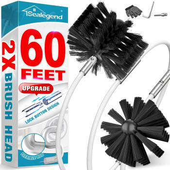 Sealegend 60 Feet Dryer Vent Cleaner Kit Double Synthetic Brush Head Upgraded Flexible Quick Snap Brush With Drill Attachment Ex