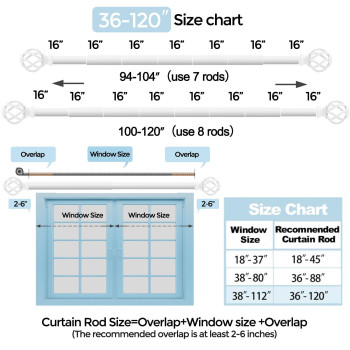 Voiiy Curtain Rods For Windows 66 To 120 Inch5510 Feet 34 Diameter White Drapery Rods With Twisted Cage Finials Size361