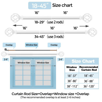 Voiiy Curtain Rods For Windows 18 To 45 Inch15375 Feet 34 Diameter White Drapery Rods With Twisted Cage Finials Size18