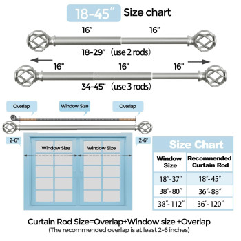 Voiiy Curtain Rods For Windows 18 To 45 Inch15375 Feet 34 Diameter Sliver Drapery Rods With Twisted Cage Finials Size18