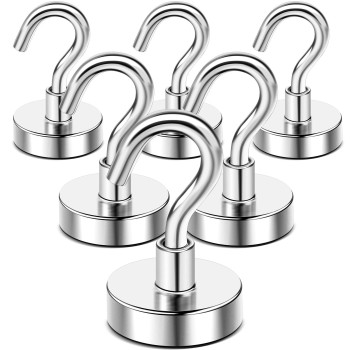 Diymag Magnetic Hooks 50 Lb Heavy Duty Magnet With Hooks 6 Packs Strong Rare Earth Neodymium Magnet Hooks For Hanging Magneti