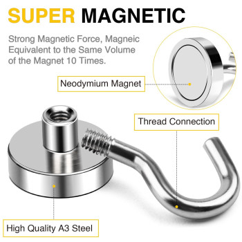 Diymag Magnetic Hooks 50 Lb Heavy Duty Magnet With Hooks 6 Packs Strong Rare Earth Neodymium Magnet Hooks For Hanging Magneti