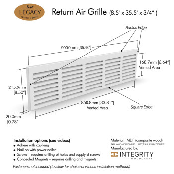 Return Air Grille 85 X 35 12 High Flow Air Vent With Angled Slots 34 Mdf Sanded Primed Ready To Paint