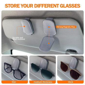 Sunglasses Holders For Car Sun Visor 2Pack Magnetic Leather Glasses Eyeglass Hanger Clip For Car Ticket Business Card Clip Eye