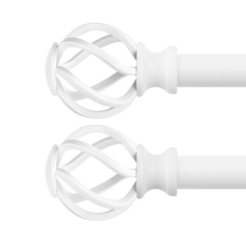 Voiiy 2 Pack Curtain Rods For Windows 48 To 84 Inch47 Feet 34 Diameter White Drapery Rods With Twisted Cage Finials Size3