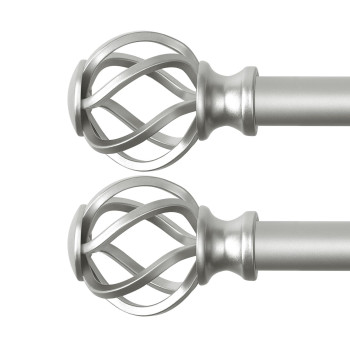 Voiiy 2 Pack Curtain Rods For Windows 18 To 45 Inch15375 Feet 34 Diameter Silver Drapery Rods With Twisted Cage Finials