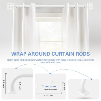 Tangwin White Wrap Around Curtain Rods Blackout Curtain Rods For Windows 66 To 120 5510Ft 1 Inch Adjustable Curtain Rod Set