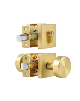 Coolnews Gold Door Knob And Single Cylinder Deadbolt Set Exterior Door Knobs With Lock And Deadbolt Stain Brass Finish