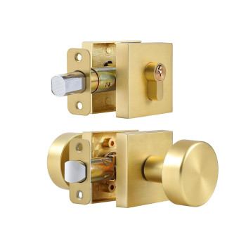 Coolnews Gold Door Knob And Single Cylinder Deadbolt Set Exterior Door Knobs With Lock And Deadbolt Stain Brass Finish