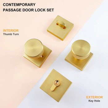 Coolnews Gold Door Knob And Single Cylinder Deadbolt Set Exterior Door Knobs With Lock And Deadbolt Stain Brass Finish