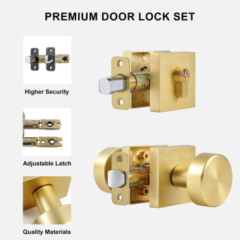 Coolnews Gold Door Knob And Single Cylinder Deadbolt Set Exterior Door Knobs With Lock And Deadbolt Stain Brass Finish