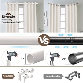 Simewin White Curtain Rods For Windows 28 To 48 Inches Adjustable Decorative 1 Inch Diameter Single Window Curtain Rod Set With