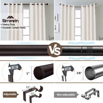 Simewin Bronze Curtain Rods For Windows 72 To 144 Inches Adjustable Decorative 1 Inch Diameter Single Window Curtain Rod Set Wit