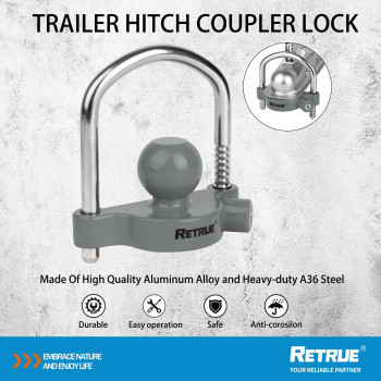 Retrue Universal Coupler Lock Trailer Locks Ball Hitch Trailer Hitch Lock Adjustable Security Heavyduty Steel Fits 178 Inch