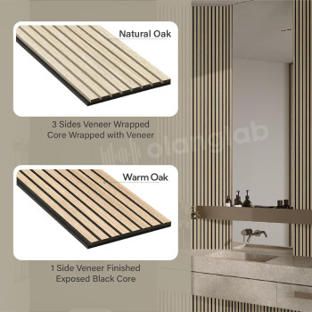 Olanglab Wood Slats Acoustic Wall Panels 3 Sides Veneer Finished Wall Panels 2 Pack 9448X 1259X 082 Each 3D Wall Pan