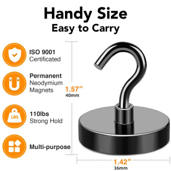 Mikede Magnetic Hooks 150Lb Super Strong Magnet Hooks Heavy Duty For Cruise Essentials Black Neodymium Earth Magnets With Hook