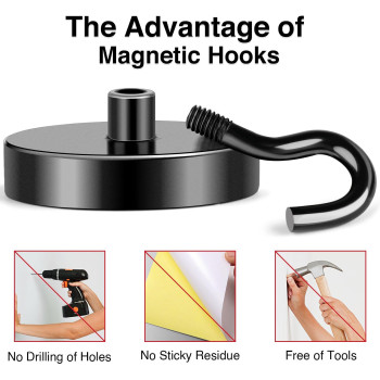 Mikede Magnetic Hooks 150Lb Super Strong Magnet Hooks Heavy Duty For Cruise Essentials Black Neodymium Earth Magnets With Hook