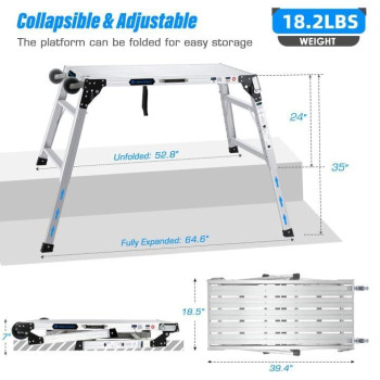 Orientools Adjustable Work Platform Wheels Handle 394 X 185 Portable Folding Aluminum Step Ladder Scaffolding Of C