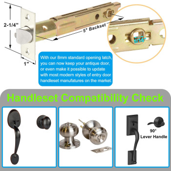 Aceplanet 5 Backset Entry Door Latch Fits 1964 76Mm Square Interface Knobset Square Corner Faceplate Nonhanded Satin