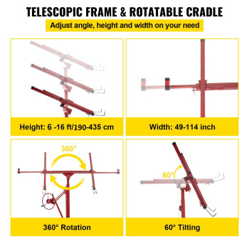 Vevor 16Ft Drywall Lift Sheetrock Lift 150Lb Weight Capacity Drywall Panel Hoist Jack Construction Tools With Adjustable Teles