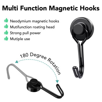 Mikede Magnetic Hooks 25Lbs 10 Pack Black Swivel Swing Magnetic Hook Strong Magnet With Hooks For Hanging Heavy Duty Neodymium