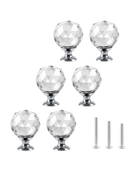 Octinpris 6Pcs Clear Crystal Glass Door Knobs Round Diamond Wardrobe Doorknob Ballshape Drawer Wardrobe Pull Knob Diamond Shape