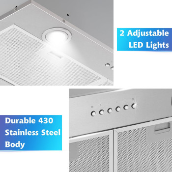 Oneeon 24 Range Hood Insert 500Cfm Stainless Steel Builtin Kitchen Vent 4Speed Exhaust Fan Dishwashersafe Baffle Filters